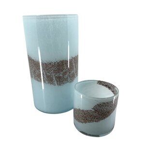 Handcrafted Blue & Copper Brown Art Glass Votive Candle Set: 10" and 4" Tall